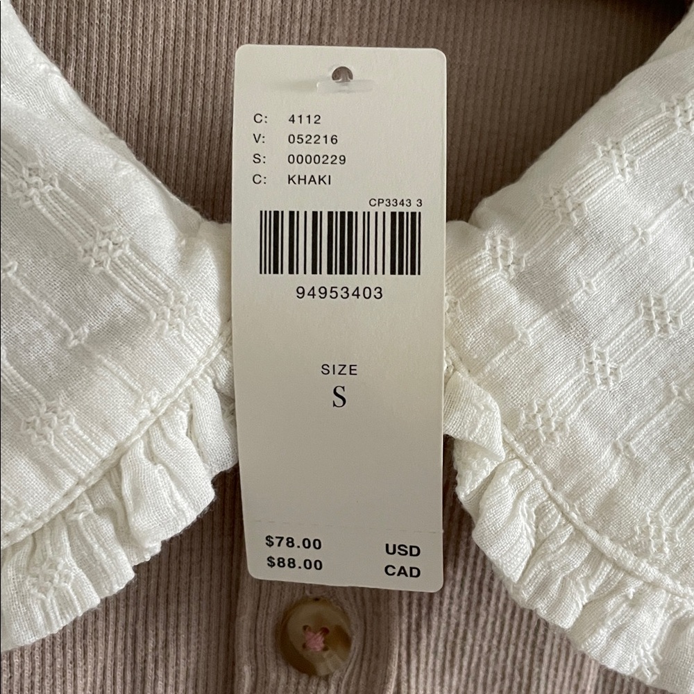 Pilcro Anthropologie Keira Peter Pan Collar Henley Top Size Small Neutral NWT - Picture 10 of 12